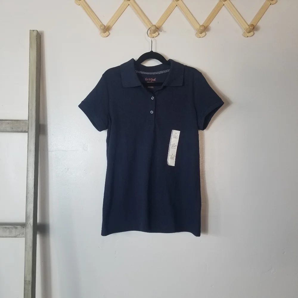 NWOT CAT & JACK SCHOOL UNIFORMS NAVY POLO SHIRT SIZE LARGE 10/12